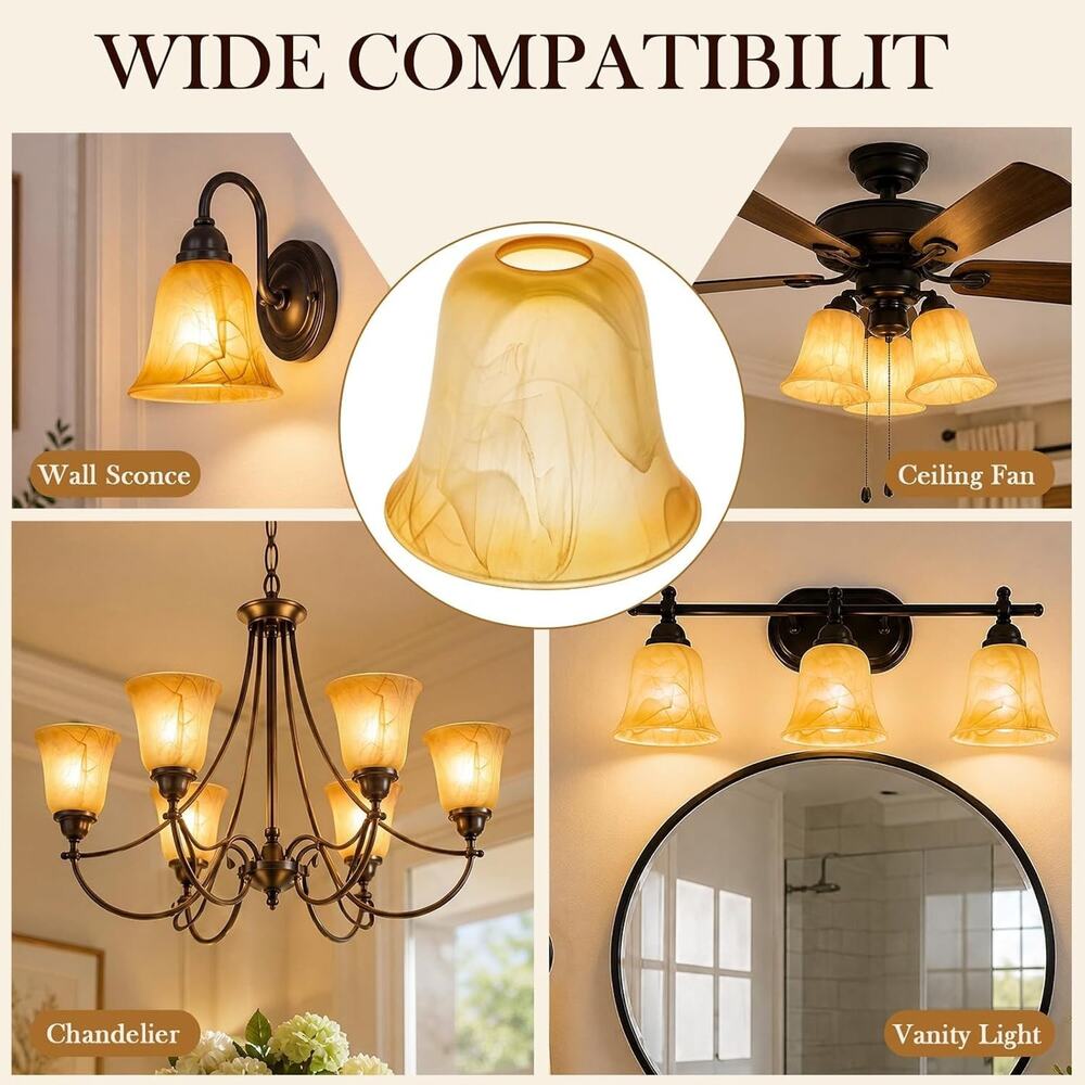 6-Pack Amber Marble Bell Glass Lamp Shades E26 Replacement Light Covers - Picture 2 of 6